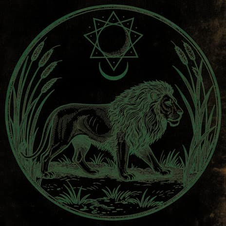 An engraved almanac emblem for dreaming of Lions